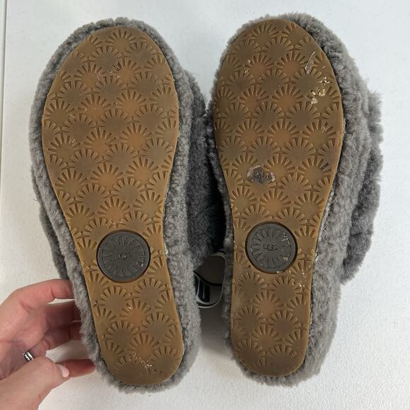Ugg Sz 7 Oh Yeah Fluffy Double Strap Flat Slippers Slides Sandals in Grey - Picture 12 of 12